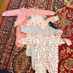 Lot of 4 Gerber Baby Girl Sleepers - Pink & Floral Mix